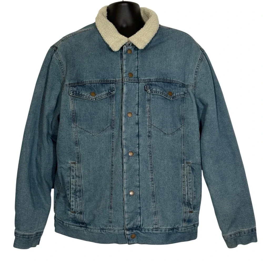 Hooey Men's Western Denim Jacket Blue XXL Sherpa Collar Aztec Fleece Lined